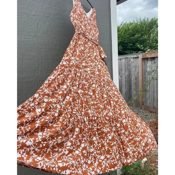 Cynthia Rowley Orange & White Floral Tied Waist Maxi Dress - Picture 5 of 12